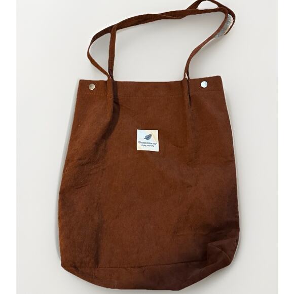 Brown Corduroy Reusable Tote Shopping Bag with Handles - Picture 1 of 3